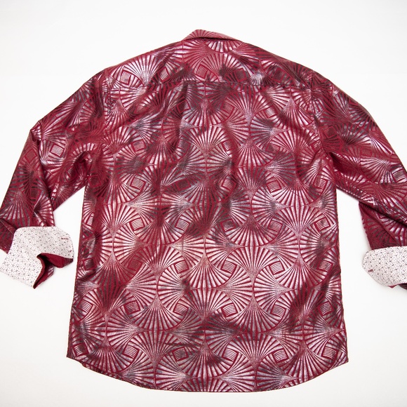 Maenza Red Maroon Formal Shirt Sz M Metallic Sparkle Shiny Bling Rock Star Disco - Picture 6 of 6